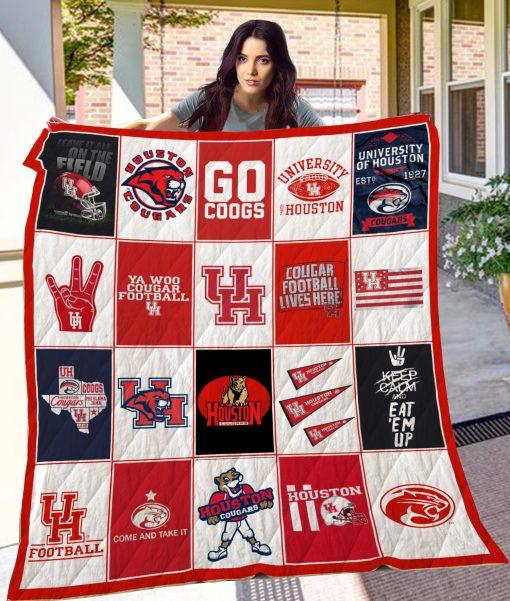 Logos Of Houston Cougars Quilt Bedding Set for Sports Fans
