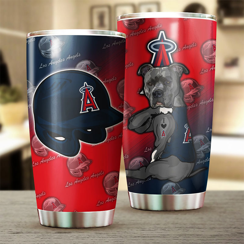 Los Angeles Angels MLB Tumbler with Funny Dog Design and MLB Logo