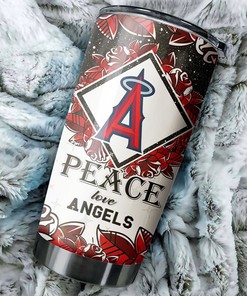 Los Angeles Angels MLB Tumbler with Peace Love Design and MLB Logo