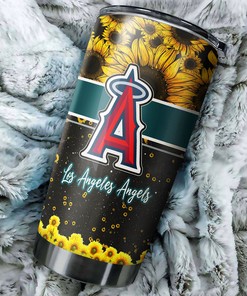 Los Angeles Angels MLB Tumbler with beautiful sunflower and MLB logo