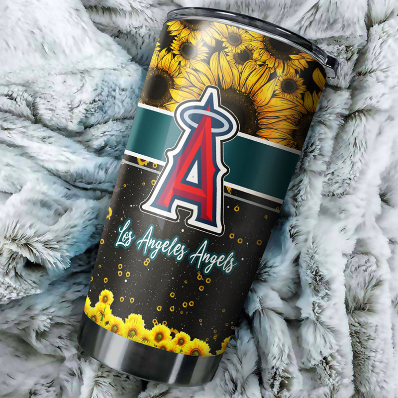 Los Angeles Angels MLB Tumbler with beautiful sunflower and MLB logo