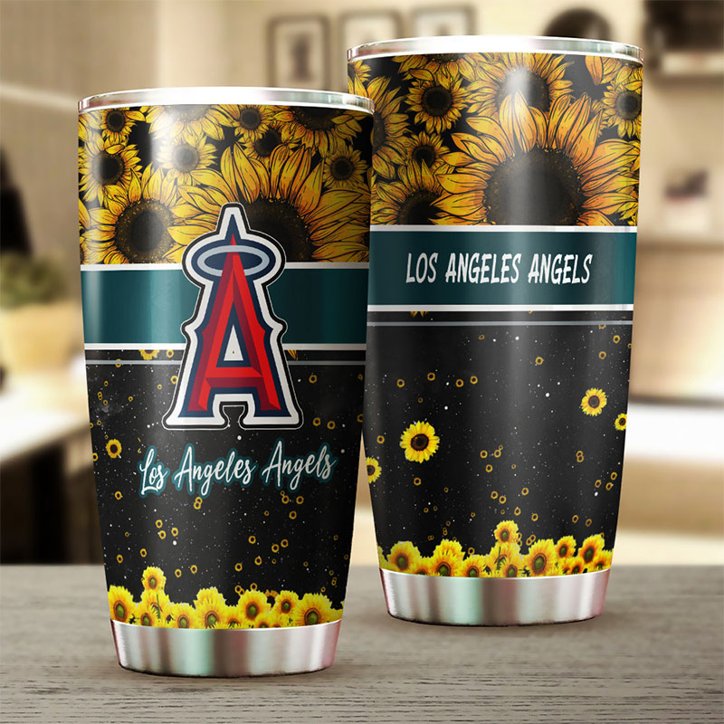 Los Angeles Angels MLB Tumbler with beautiful sunflower and MLB logo - Image 2