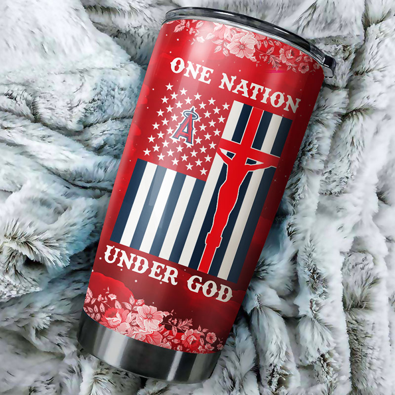 Los Angeles Angels MLB Tumbler with patriotic One Nation Under God quote and MLB logo