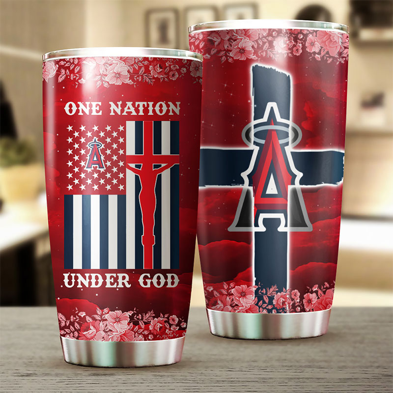 Los Angeles Angels MLB Tumbler with patriotic One Nation Under God quote and MLB logo - Image 2