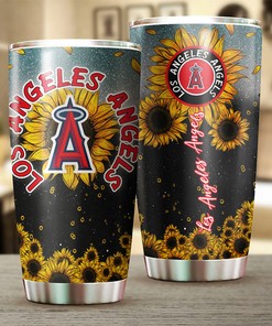 Los Angeles Angels MLB Tumbler with sunflower design and MLB logo
