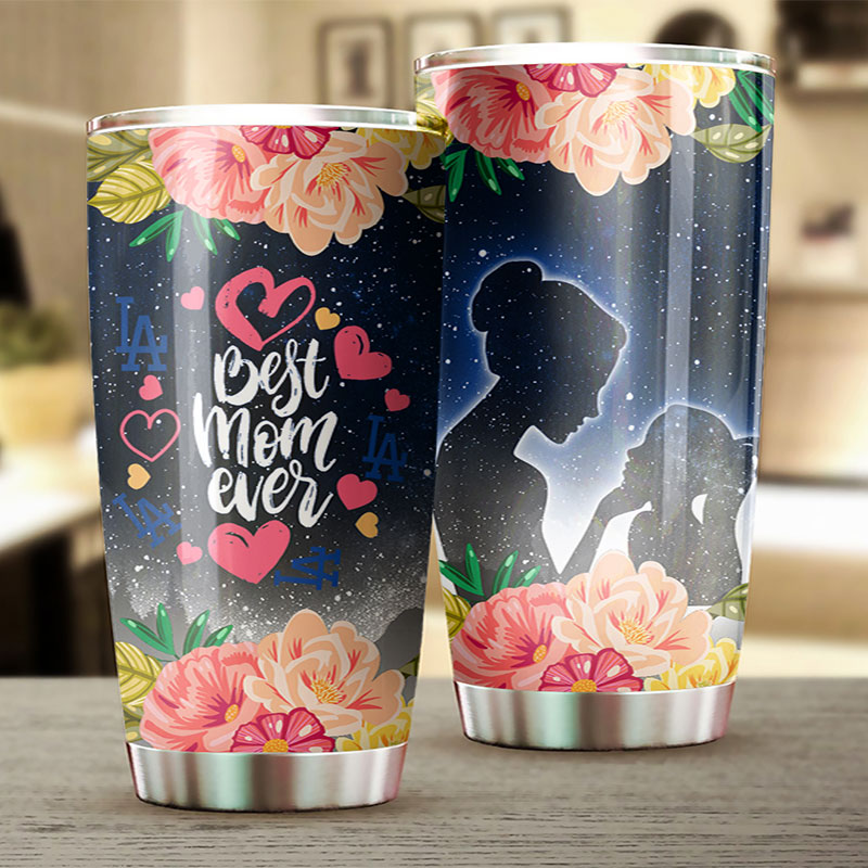 Los Angeles Dodgers MLB Tumbler for Best Mom Ever with Cool Flower Design and MLB Logo - Image 2