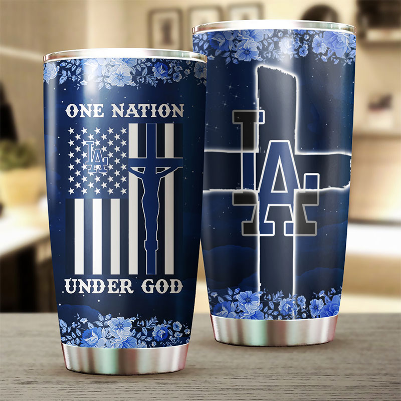 Los Angeles Dodgers MLB Tumbler with One Nation Under God Design and MLB Logo - Image 2
