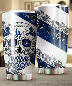 Los Angeles Dodgers MLB Tumbler with skull design and MLB logo for unique fans