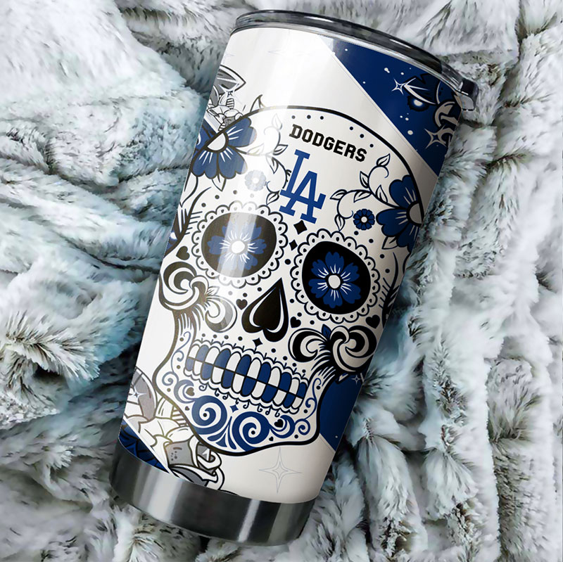 Los Angeles Dodgers MLB Tumbler with skull design and MLB logo for unique fans - Image 2