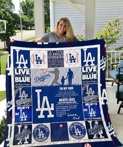 Los Angeles Dodgers To My Son Love Dad Quilt Bedding Set for Baseball Fans