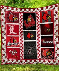 Louisville Cardinals NCAA Quilted Bedspread with American Flag for Patriotic Fans