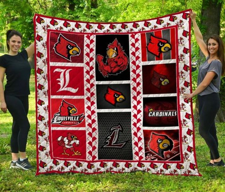 Louisville Cardinals NCAA Quilted Bedspread with American Flag for Patriotic Fans