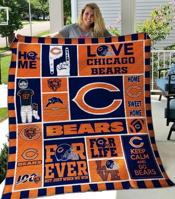 Love Chicago Bears Quilt Blanket with Football Theme