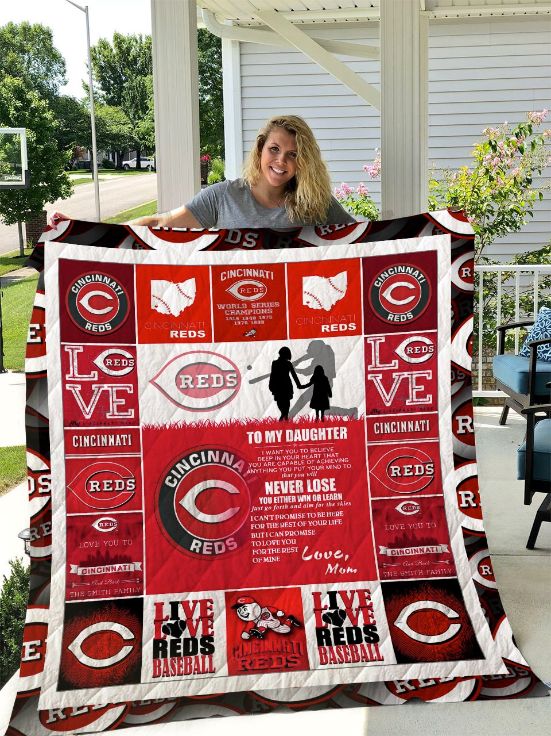 Love Mom Cincinnati Reds Quilt Bedding Set with Quilt Blanket, Great Gift for Mother's Day