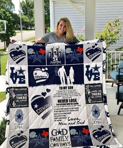 Love Mom and Dad Dallas Cowboys Quilt Bedding Set for Family Gift