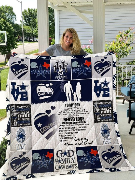 Love Mom and Dad Dallas Cowboys Quilt Bedding Set for Family Gift