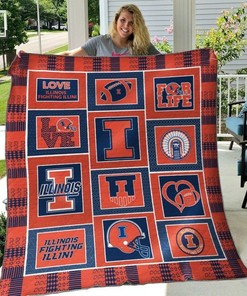 Love Ncaa Illinois Fighting Illini - Green Quilt Bedding Set for Fans