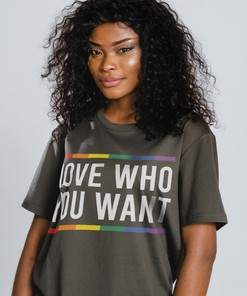 Love Who You Want Unisex T-Shirt, LGBTQIA Equality Shirt with Rainbow Love Symbol Print, Movie Shirts for Boys