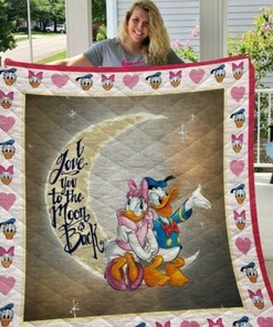 Love You To The Moon And Back Donald And Daisy Duck Quilt Blanket for Disney Lovers