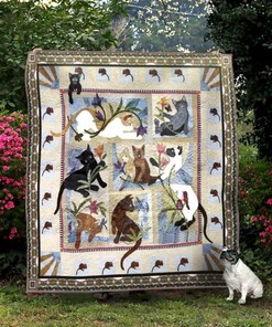 Lovely Cat And Flower - Customized Gift for Cat Lovers - Quilt Blanket for Birthday, Christmas or Thanksgiving