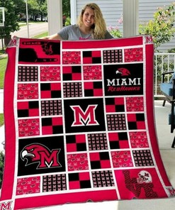 M Logo Ncaa Miami OH Redhawks Quilt Bedding Set with Great Quilt Blanket for Fans