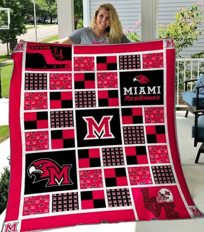 M Logo Ncaa Miami OH Redhawks Quilt Bedding Set with Great Quilt Blanket for Fans
