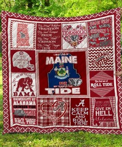 Maine Alabama Crimson Tide Maine Quilt Blanket with Football Team Logo and Colors