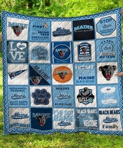 Maine Black Bears Ncaa Quilt Bedding Set with Combined Quilt Blanket