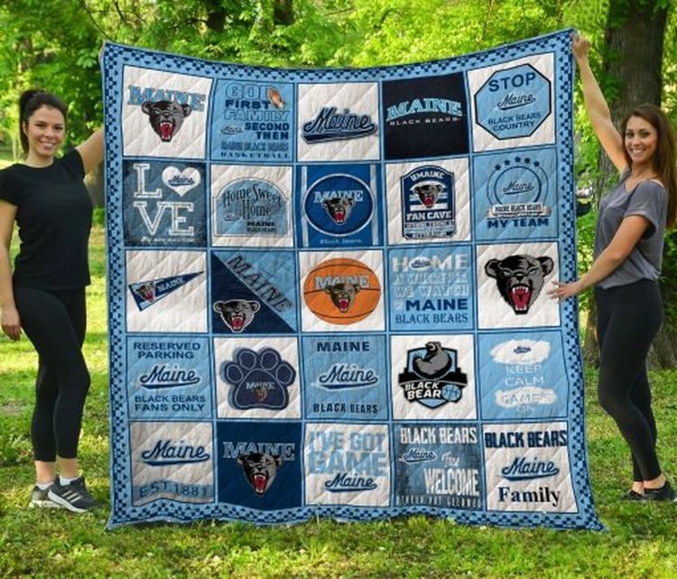 Maine Black Bears Ncaa Quilt Bedding Set with Combined Quilt Blanket