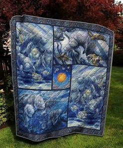 Manatees Cute Painting Quilt Blanket with Adorable Animal Print