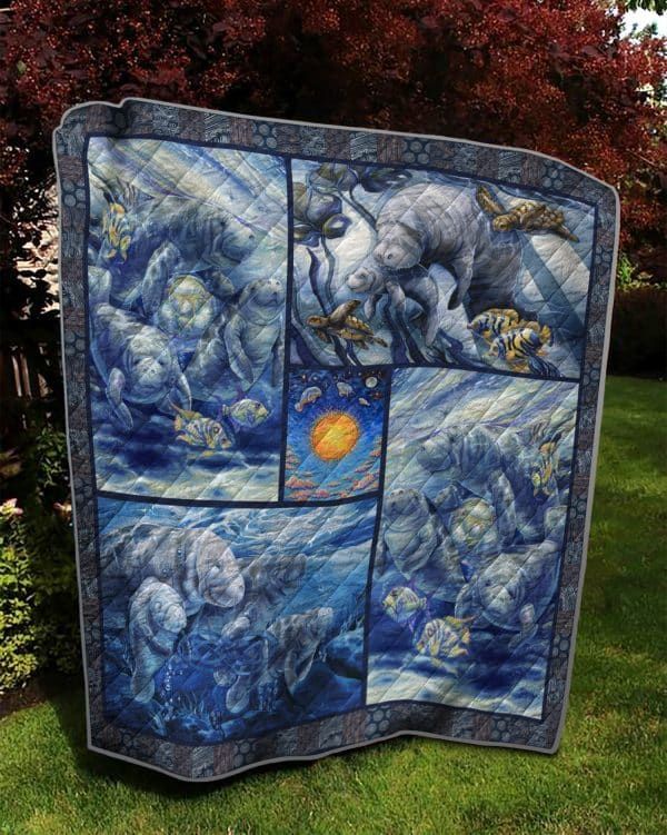Manatees Cute Painting Quilt Blanket with Adorable Animal Print