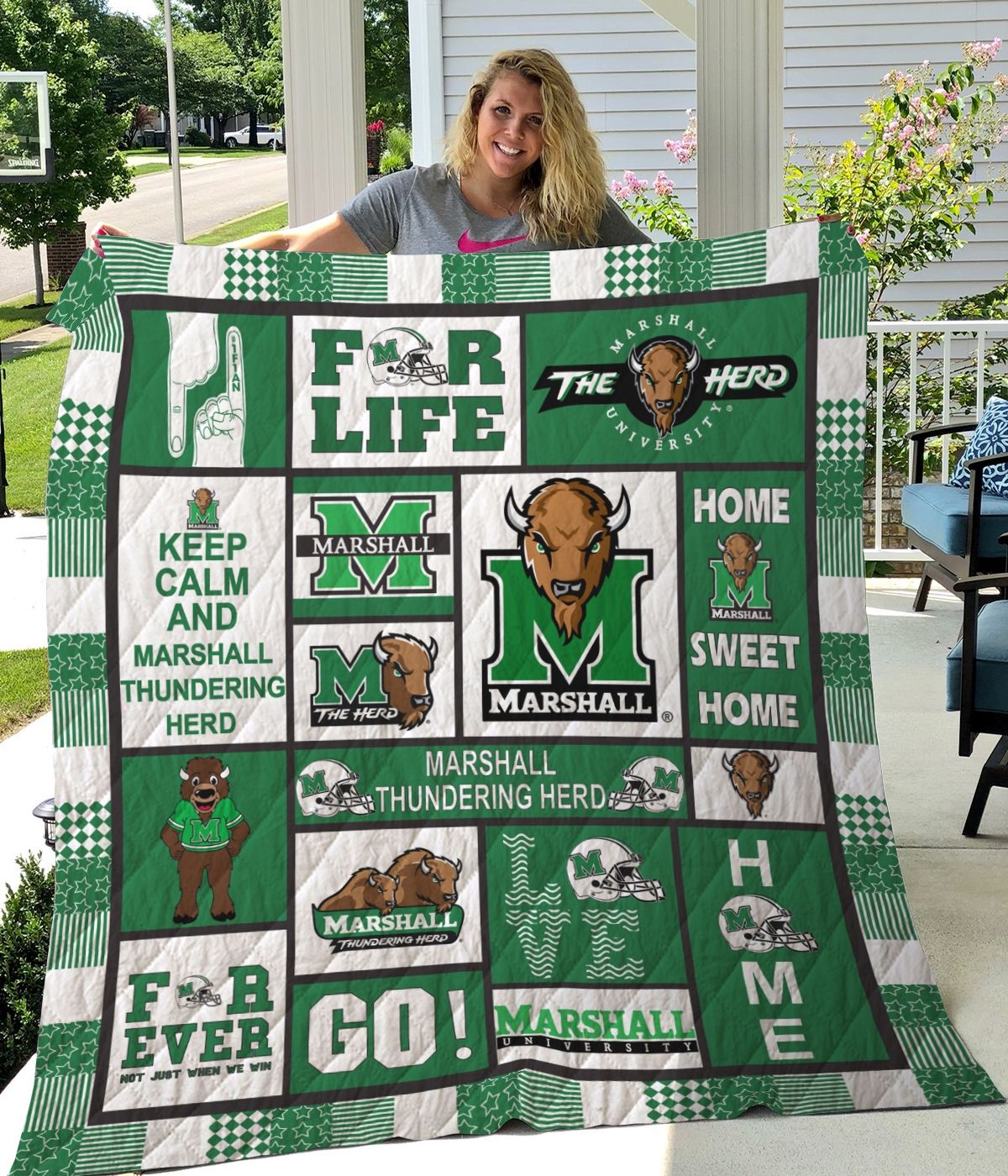 Marshall Thundering Herd NCAA Quilted Bedding Set with Comforter and Pillowcases