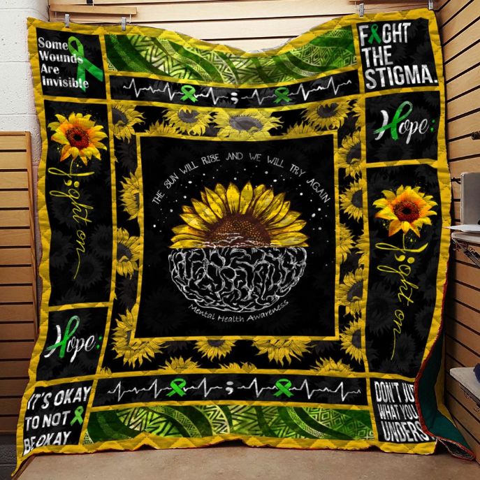 Mental Health Awareness Sunflower Quilt Blanket - Supportive Gift for Your Loved Ones