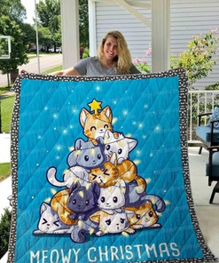 Meowy Christmas Cat Lo Quilt Blanket - A Fun and Festive Quilt Bedding Set for Christmas