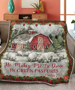 Merry Christmas Quilt Bedding Set, Christmas Gift, Christmas He Makes Me Lie Down Goat Art Quilt Bedding Set