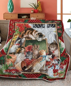 Merry Christmas Quilt Bedding Set, Christmas Gift, Garden Cats Bed Set Twin