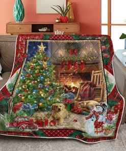 Merry Christmas Quilt Bedding Set, Christmas Morning Dog and Cat Bed Set Twin