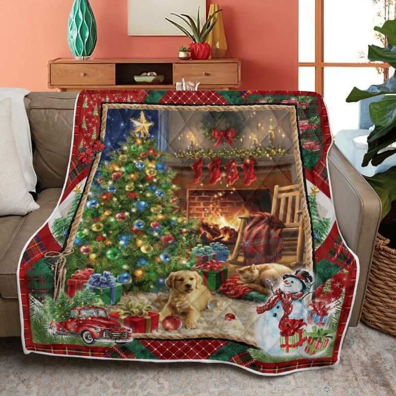 Merry Christmas Quilt Bedding Set, Christmas Morning Dog and Cat Bed Set Twin