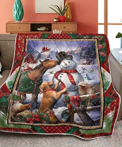 Merry Christmas Quilt Blanket, Christmas Farm Animals And Snowman Quilt Blanket