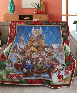 Merry Christmas Quilt Blanket, Christmas Gift, Canine Christmas Tree Quilt Blanket