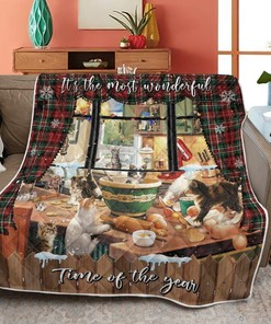 Merry Christmas Quilt Blanket, Christmas Gift, Christmas Night Animals Beside The Window Quilt Blanket