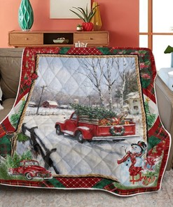 Merry Christmas Quilt Blanket, Christmas Red Truck Quilt Blanket