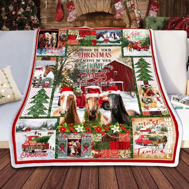 Merry Horse Christmas Family Blanket