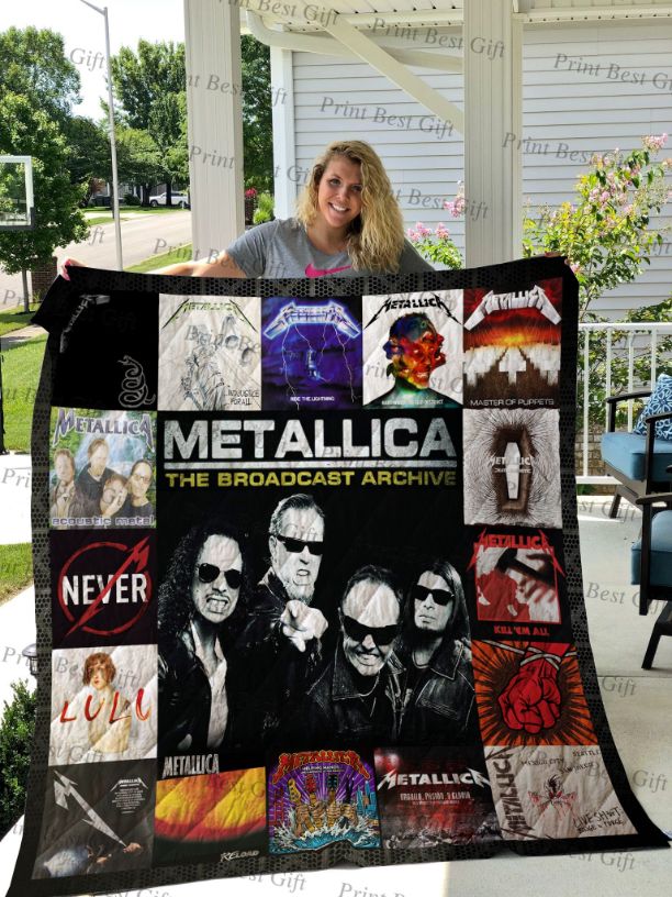 Metalica fans, add this quilt blanket featuring collected album posters to your collection