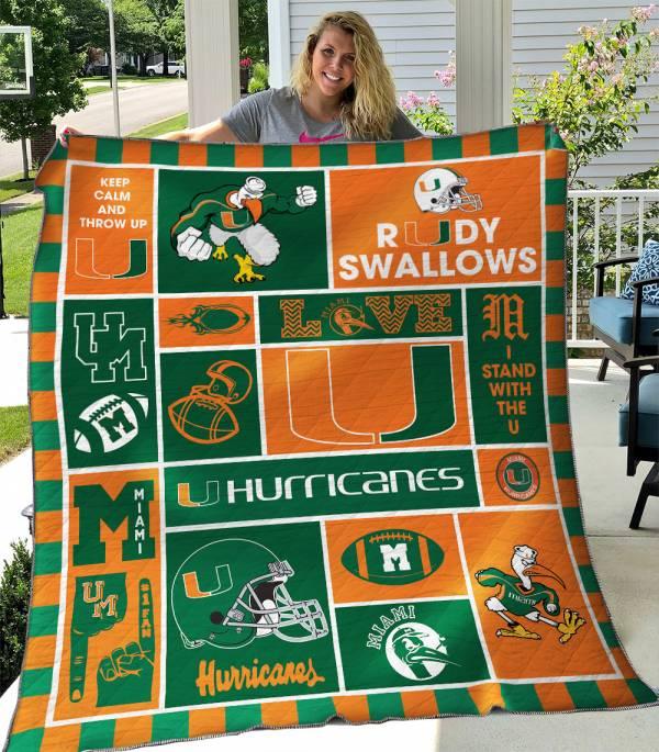 Miami Hurricanes Football Quilt Blanket - Comfortable and Soft