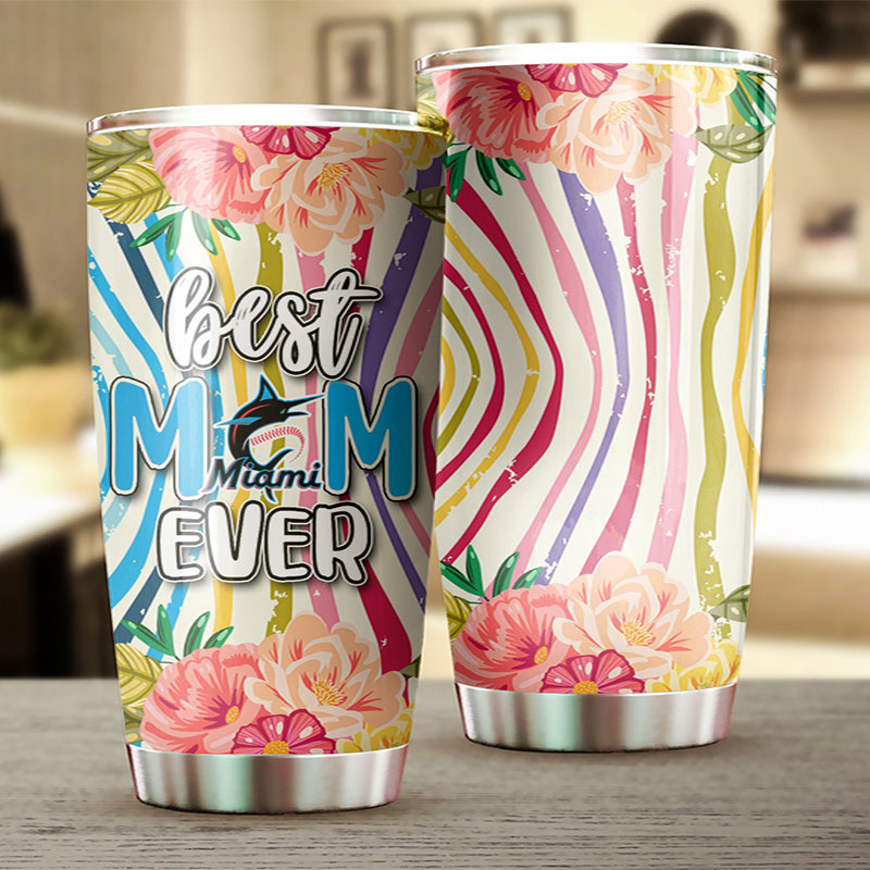 Miami Marlins Best Mom Ever Flower MLB Tumbler with Lovely Accents - Image 2