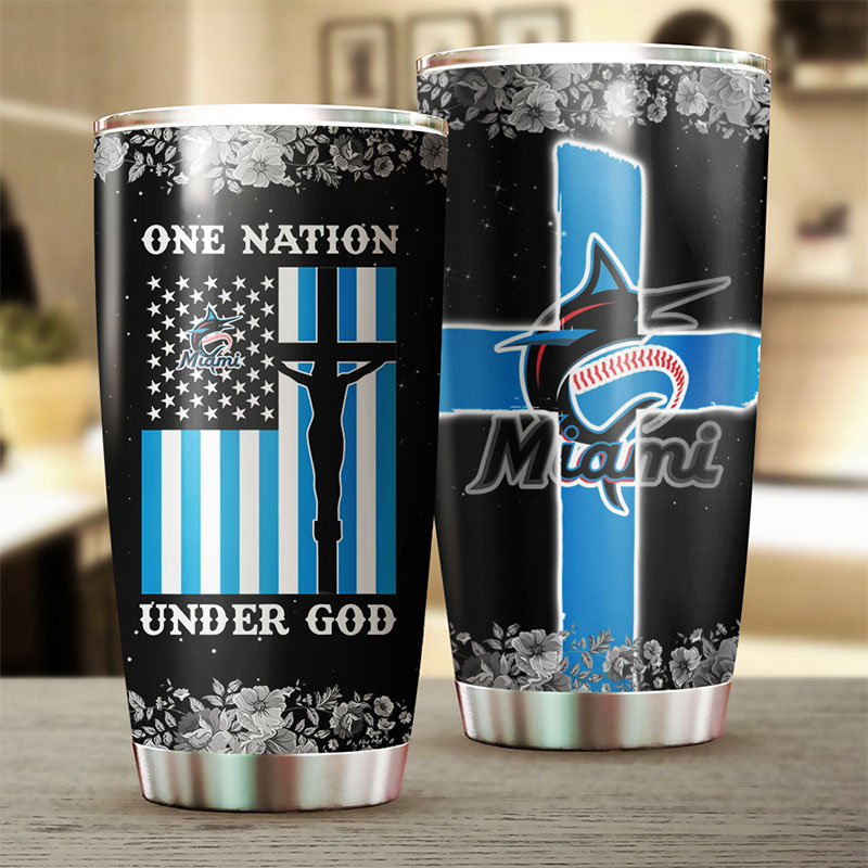 Miami Marlins MLB Tumbler - One Nation Under God Design for Baseball Fans - Image 2