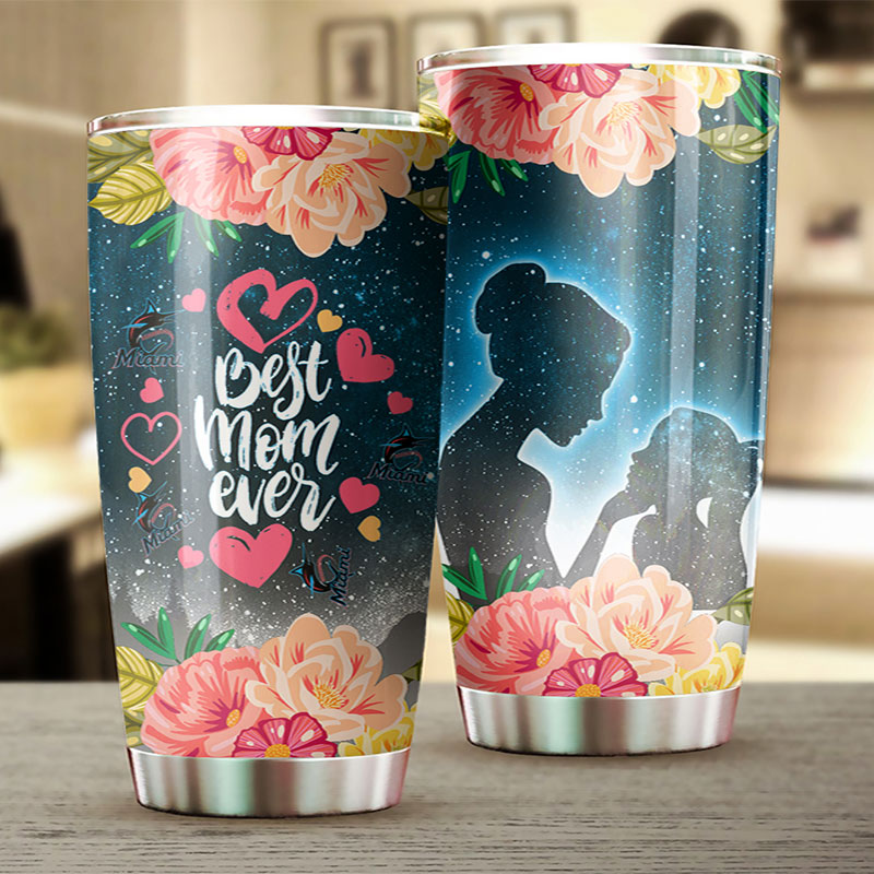 Miami Marlins MLB Tumbler for Best Mom Ever with Cool Flower Design and MLB Logo - Image 2