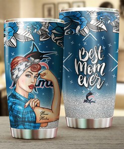 Miami Marlins MLB Tumbler for strong and caring Best Moms Ever with beautiful sunflower and MLB logo