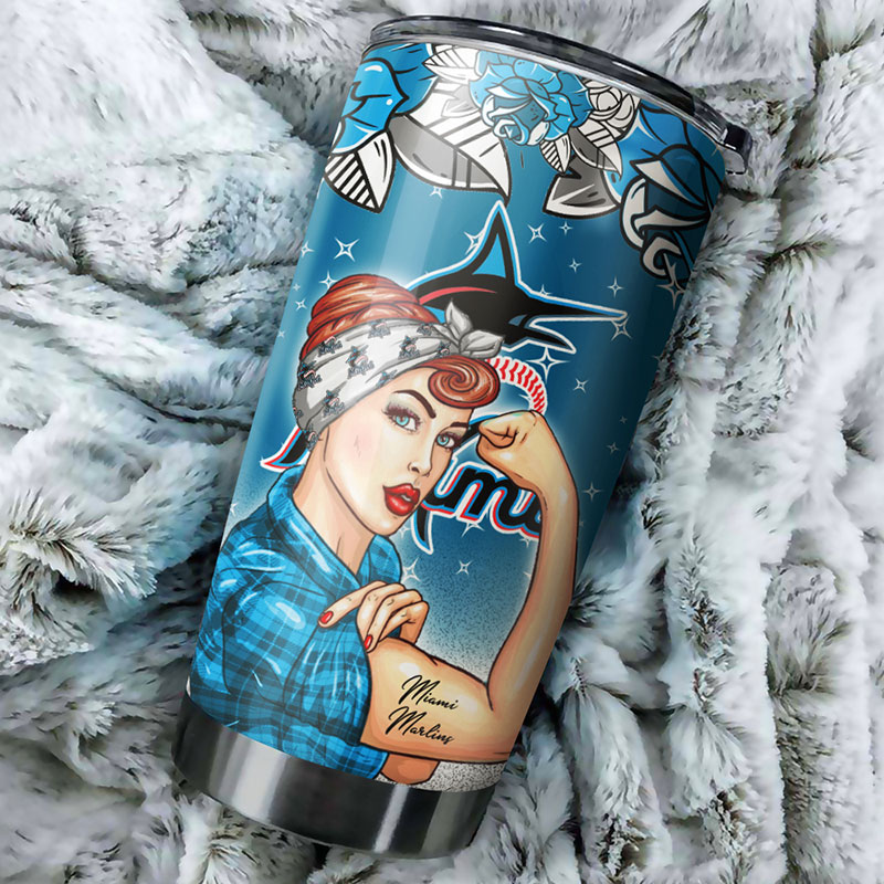 Miami Marlins MLB Tumbler for strong and caring Best Moms Ever with beautiful sunflower and MLB logo - Image 2